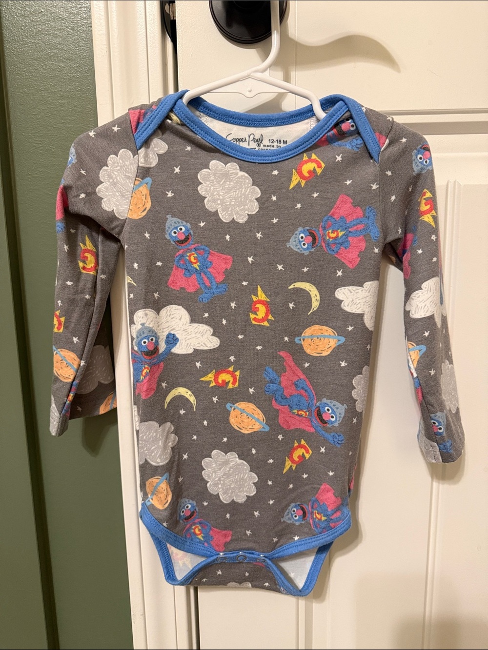 Sesame Street Superhero Gray Long-Sleeve Baby Bodysuit